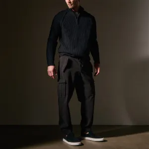 Woven Terry Cargo Pant - Black