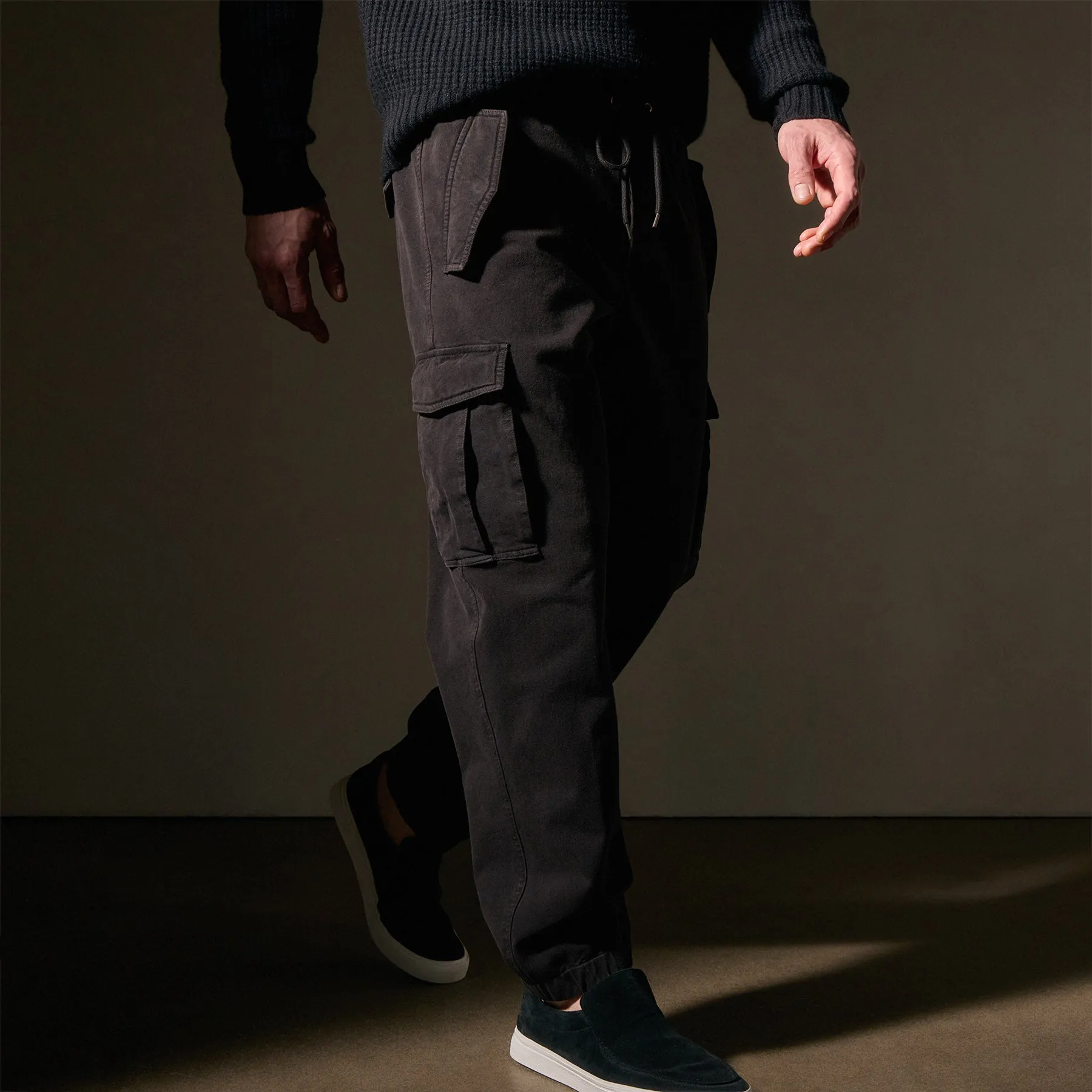 Woven Terry Cargo Pant - Black