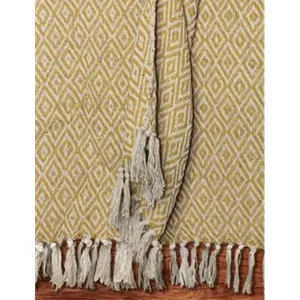 WOVEN YELLOW AND ECRU COTTON THROW