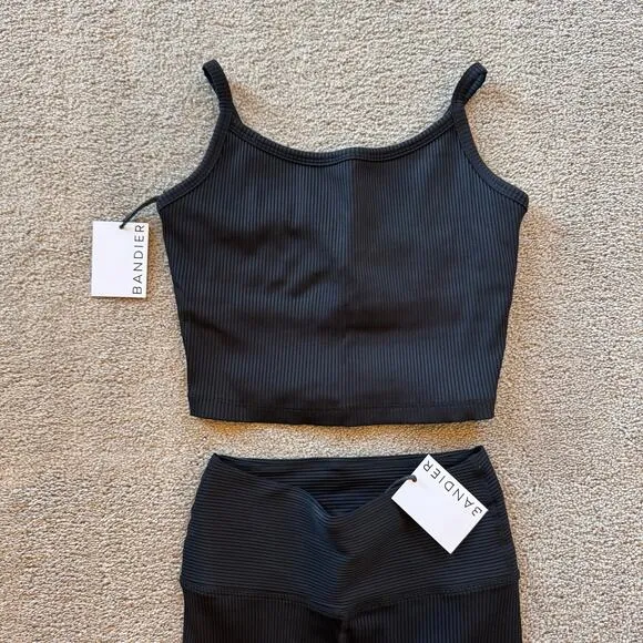 Year of Ours Ribbed Bralette Tank Black Size M Stylish &amp; Supportive Activewear
