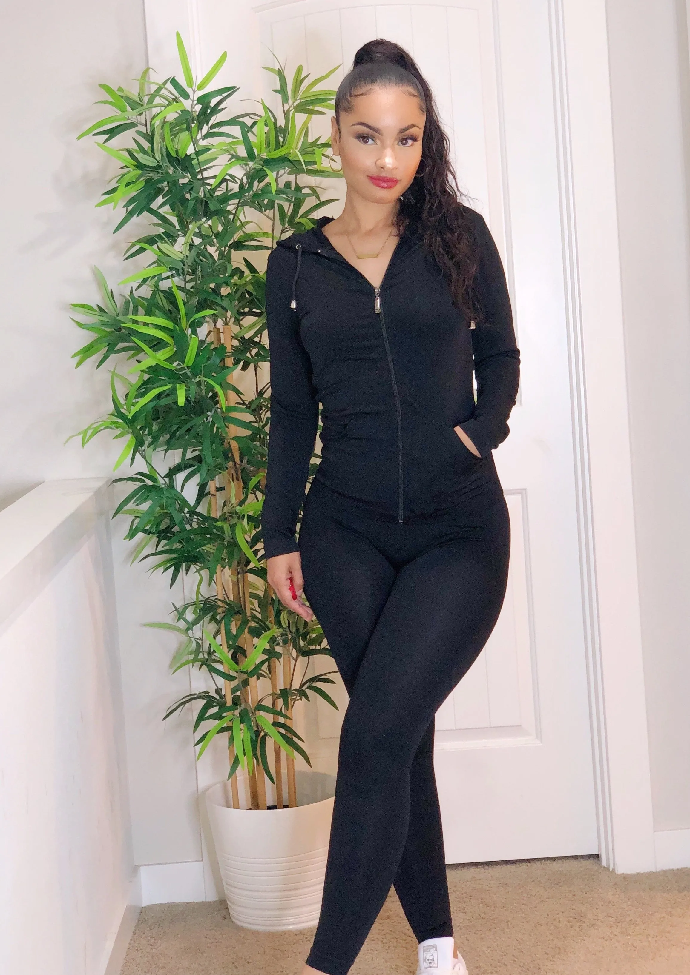 Zip-Up Hoodie Legging Set (Black)