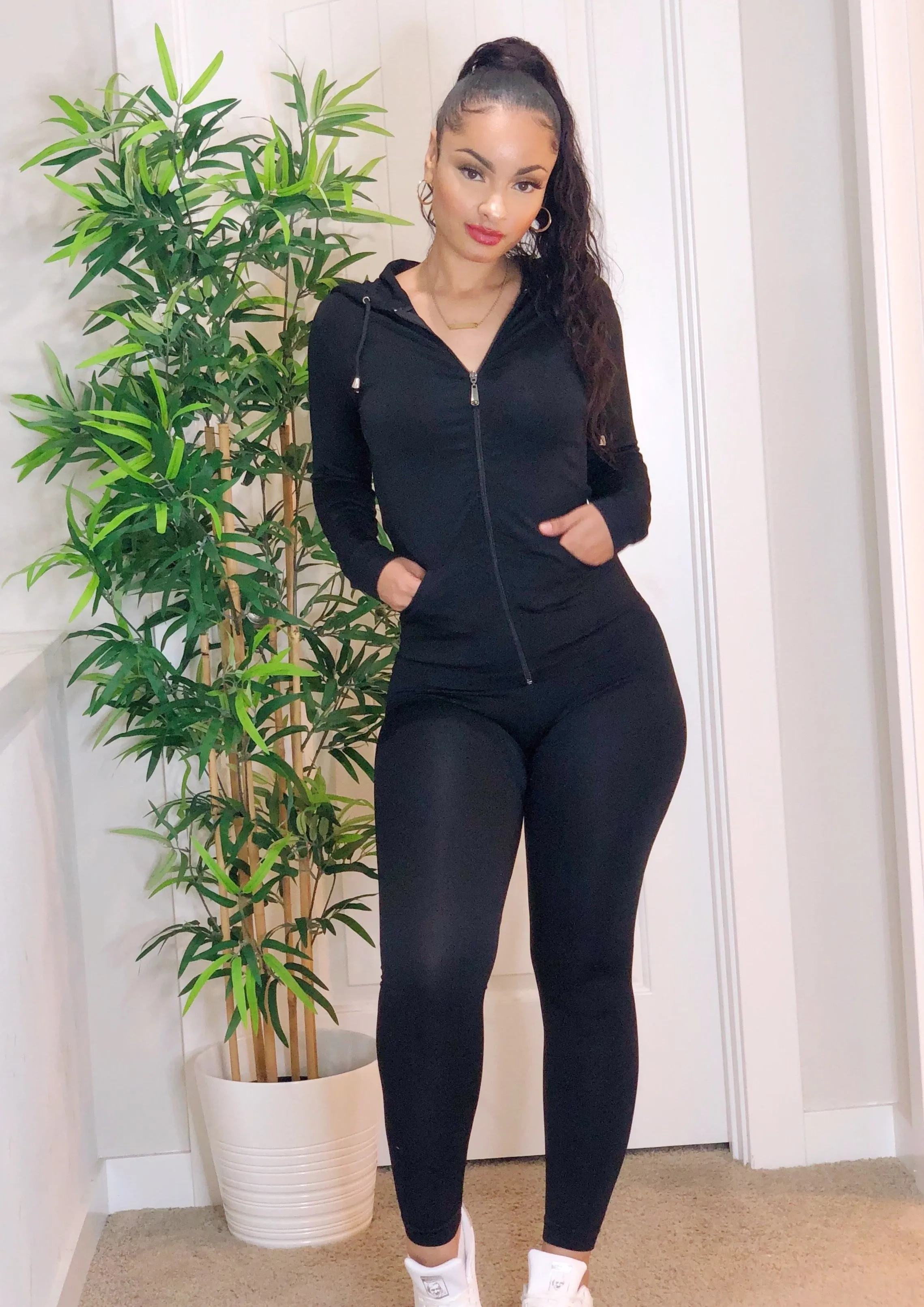 Zip-Up Hoodie Legging Set (Black)