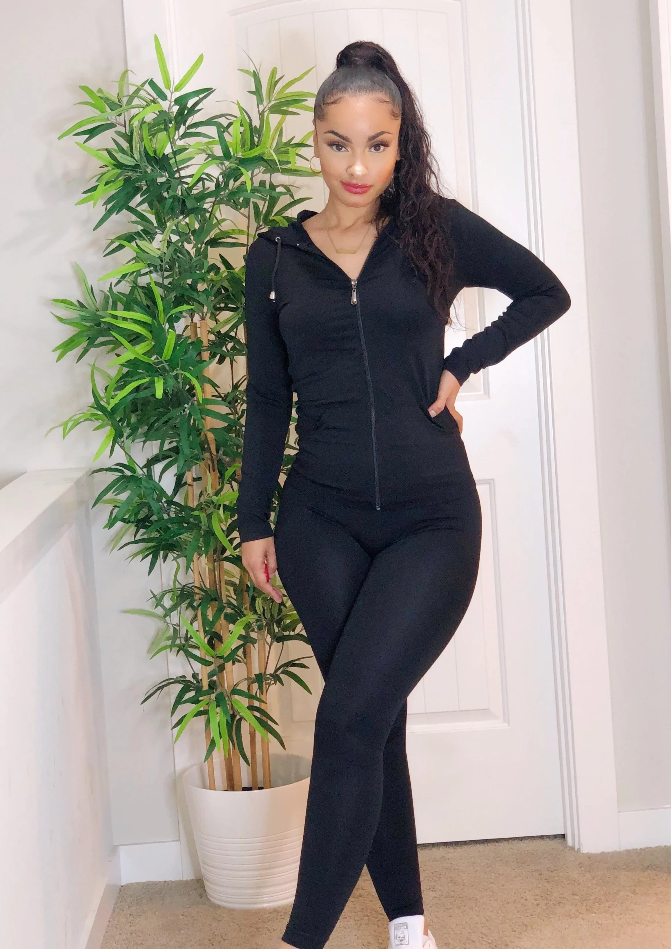 Zip-Up Hoodie Legging Set (Black)