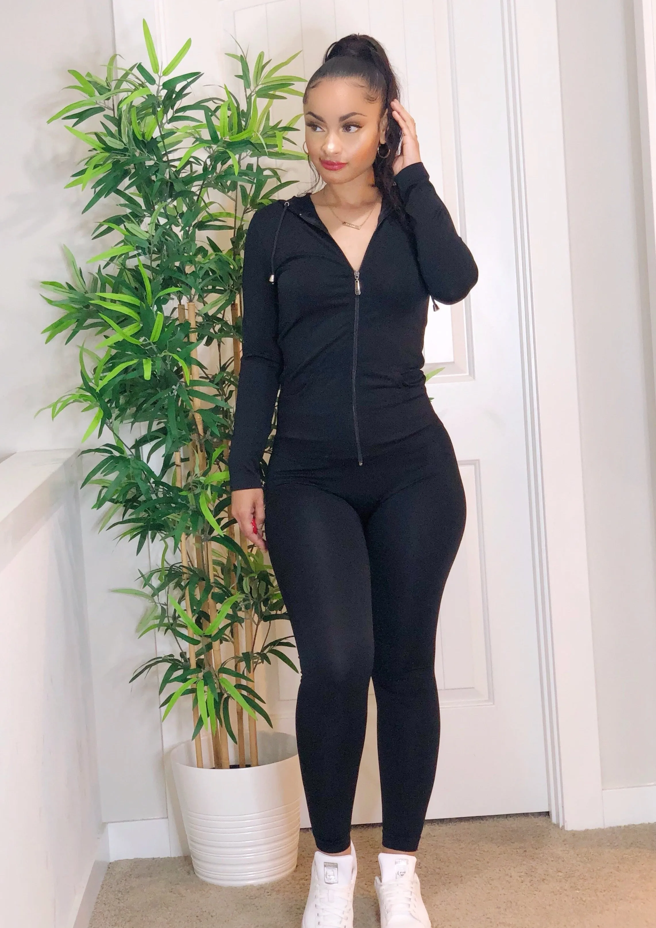 Zip-Up Hoodie Legging Set (Black)